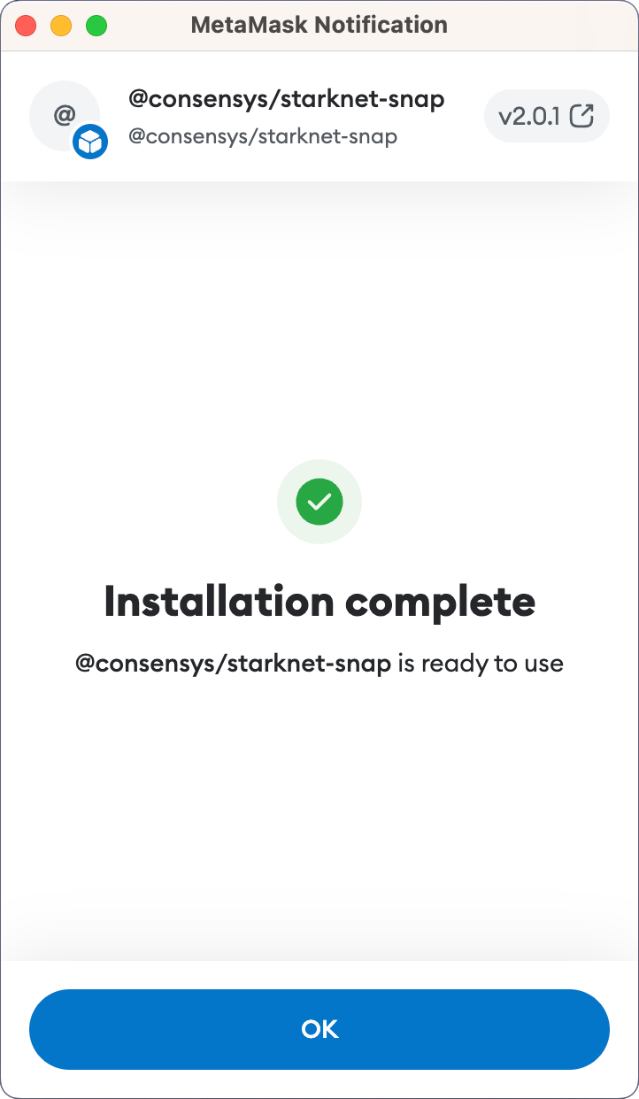 MetaMask Snap installation complete