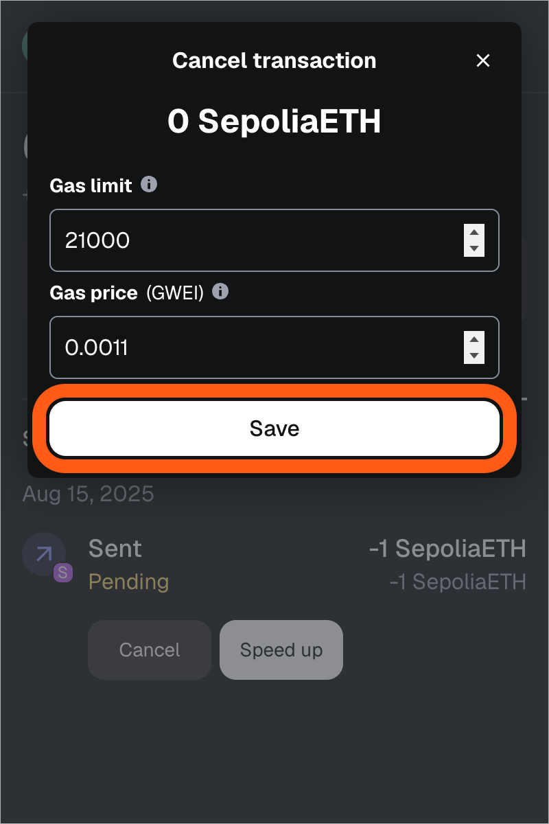 MetaMask extension cancel pending transaction confirmation modal