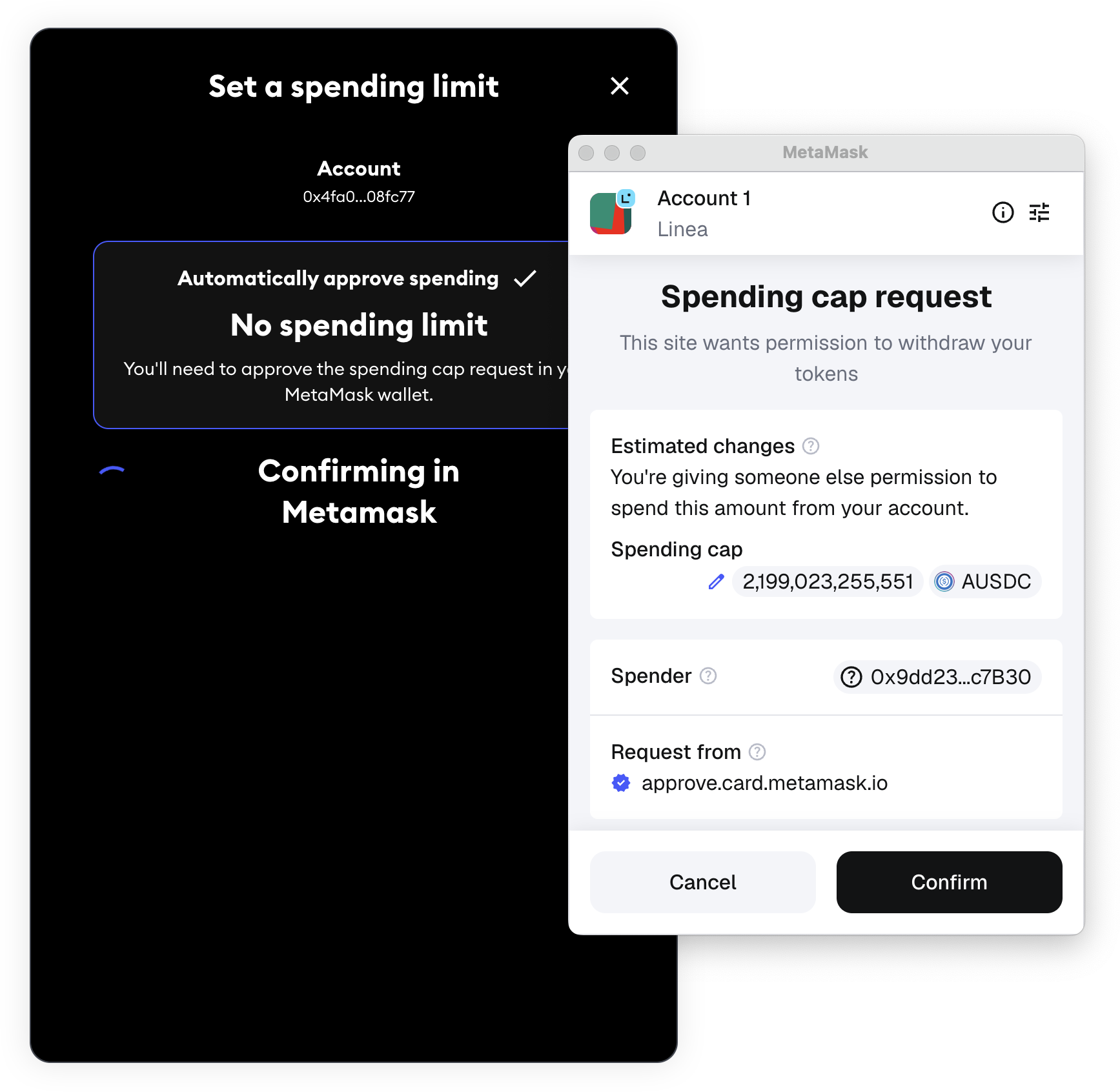 Tarjeta MetaMask: aprobar nuevo token sin límite de gasto