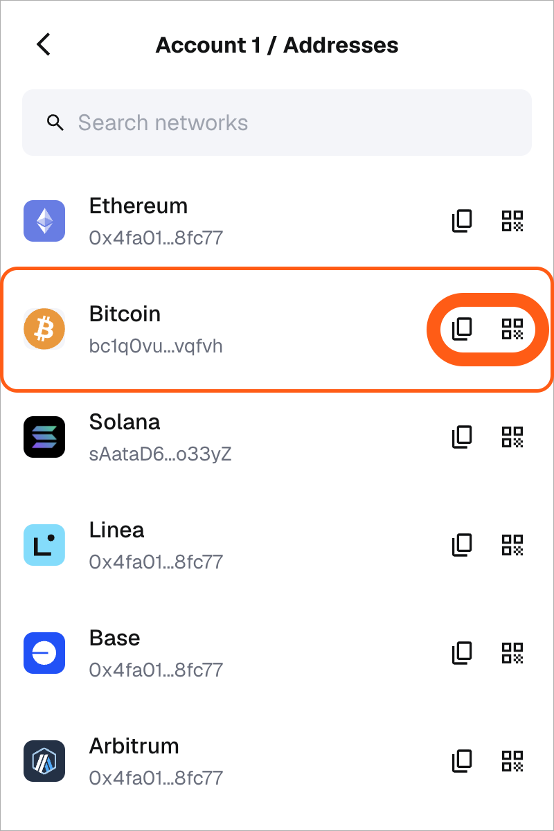 MetaMask extension copy bitcoin account address