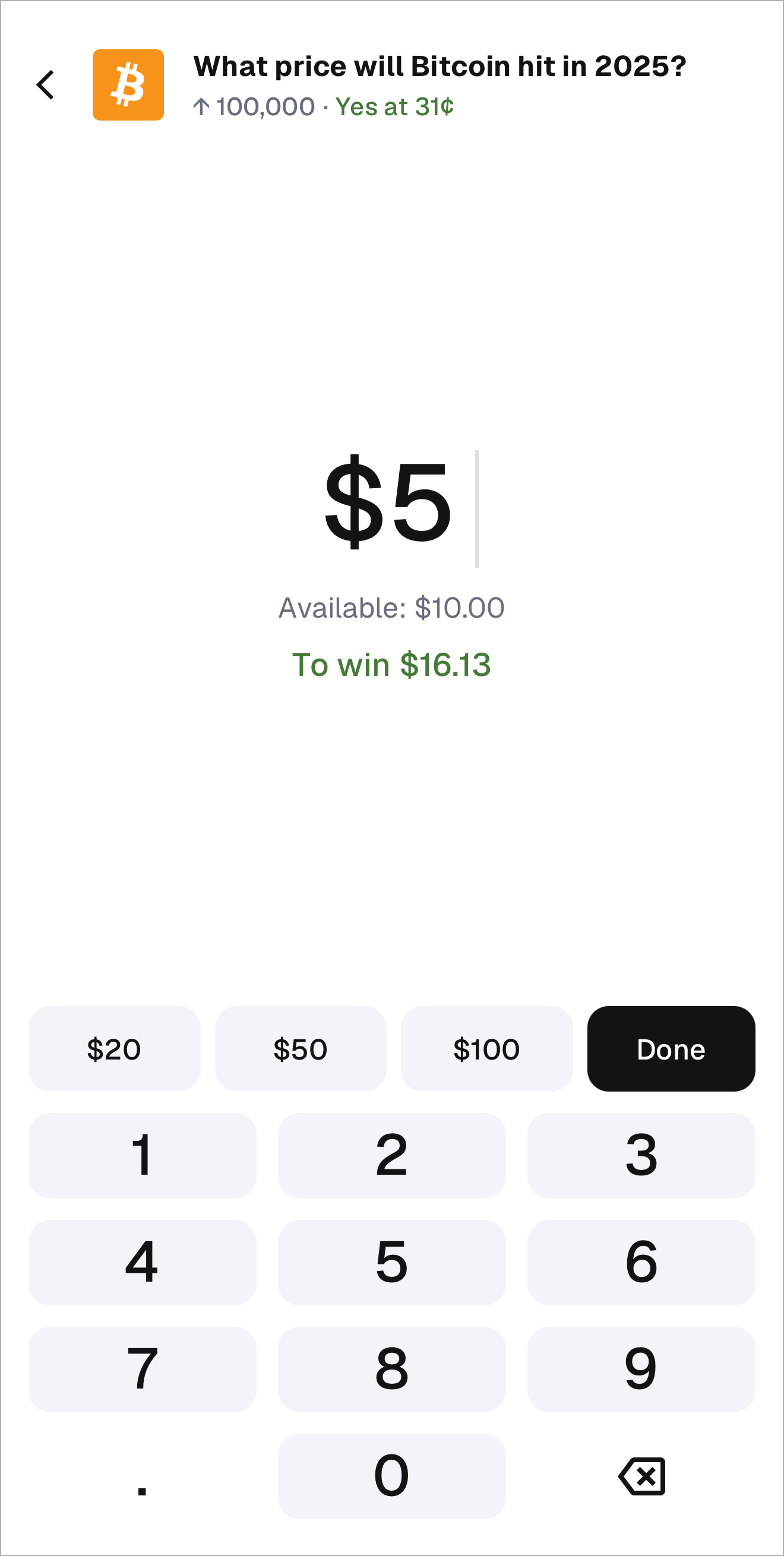 MetaMask mobile prediction market select amount
