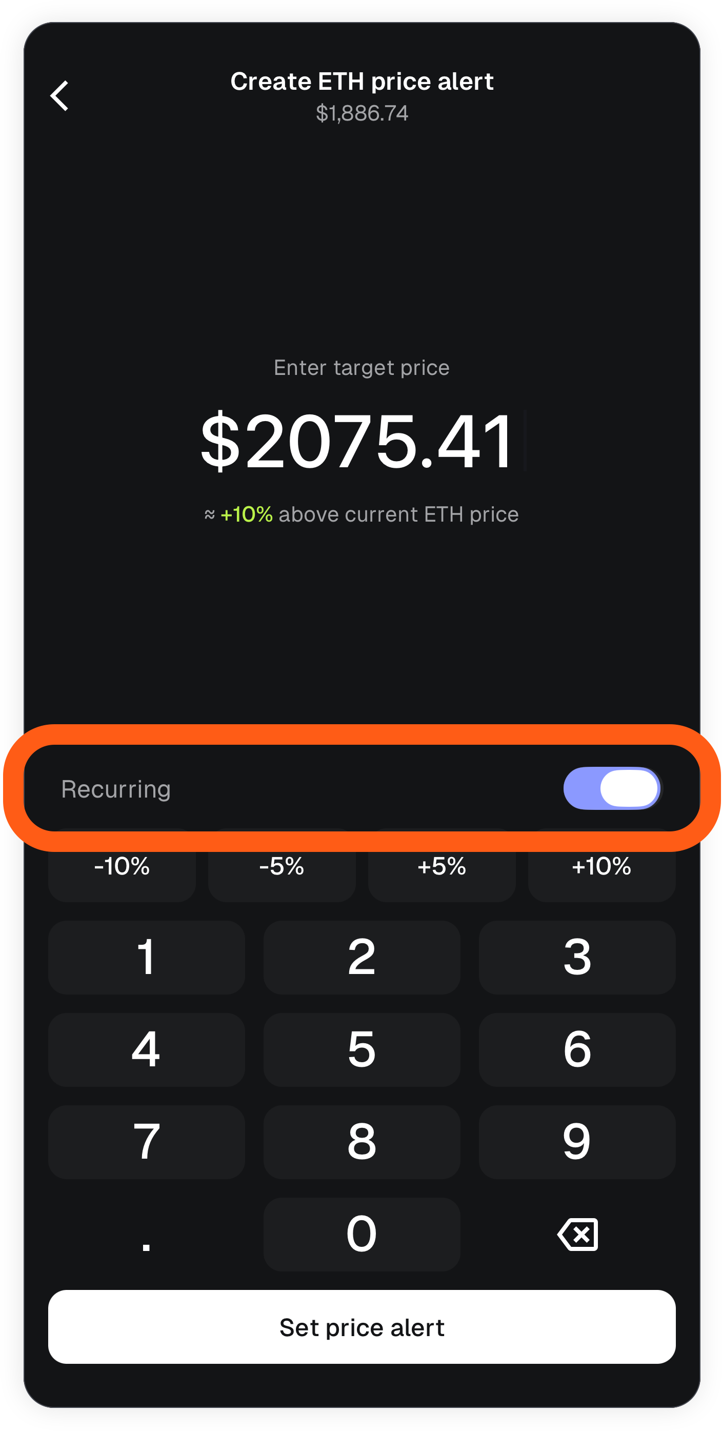 MetaMask mobile price alerts toggle recurring