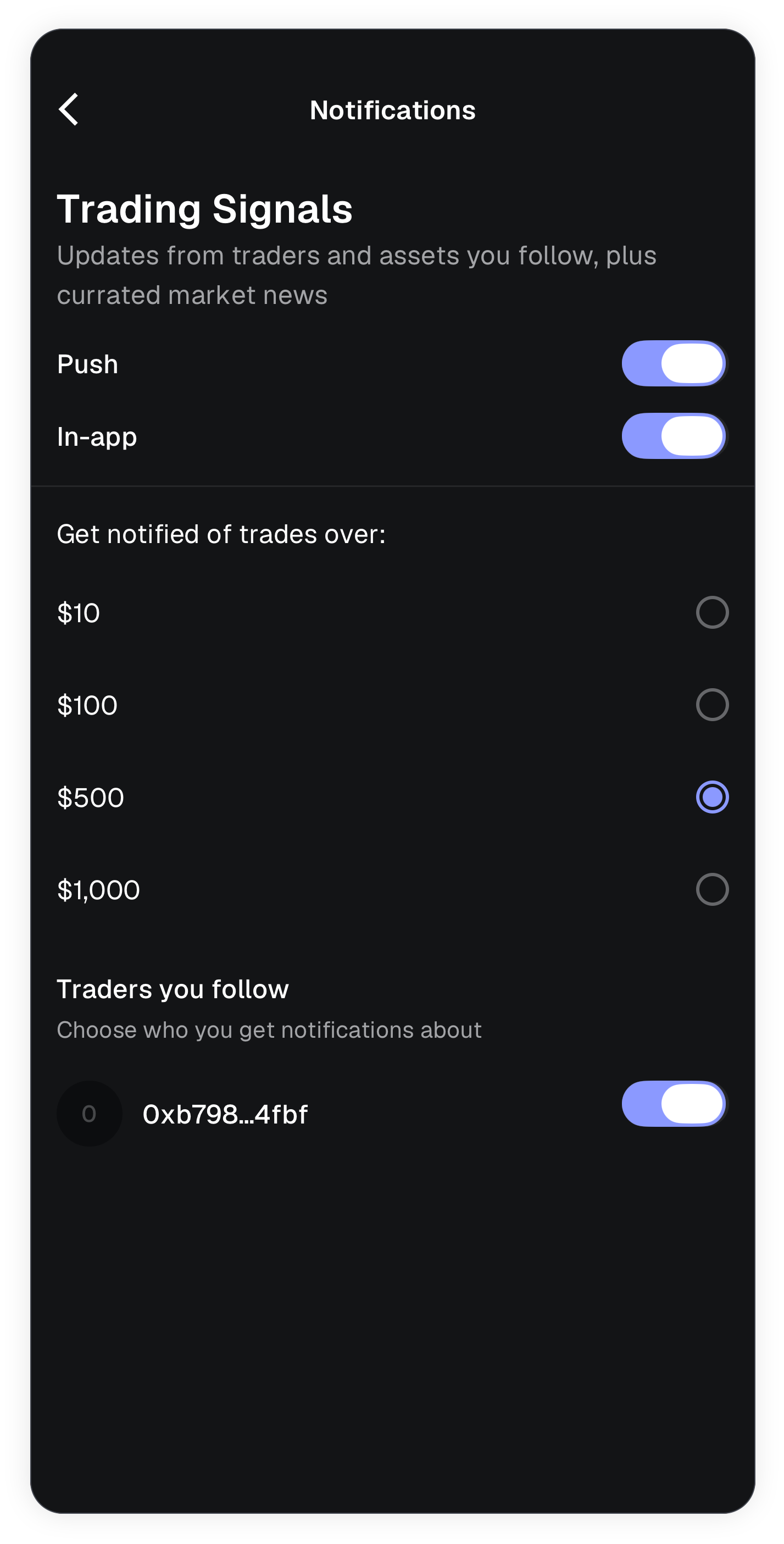 MetaMask mobile trader profile full notifications settings