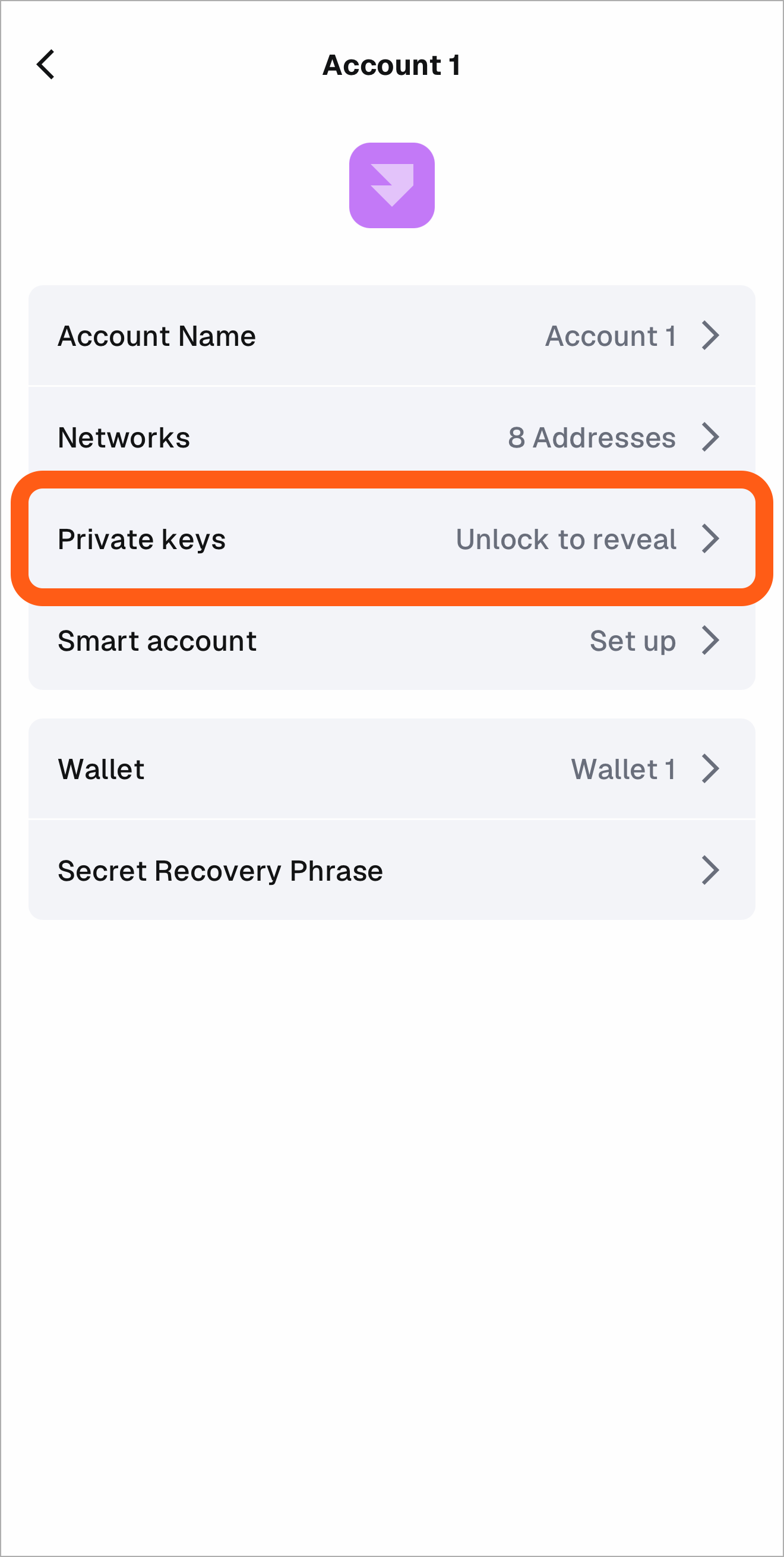 MetaMask mobile account settings menu unlock private keys