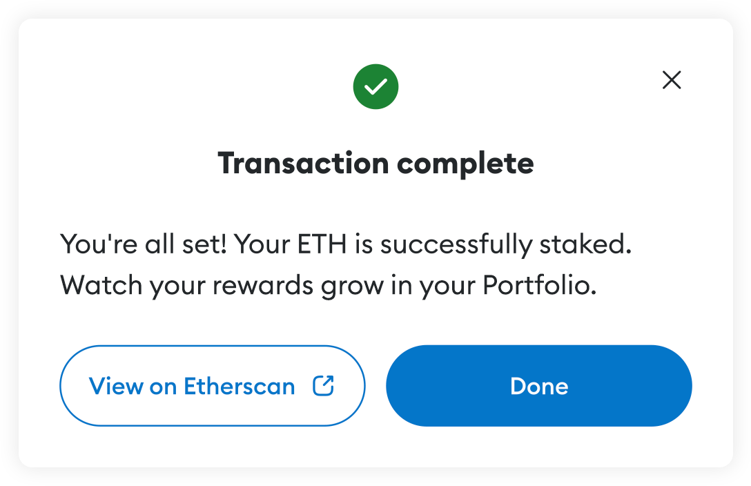 MetaMask Portfolio pooled staking transaction
complete
