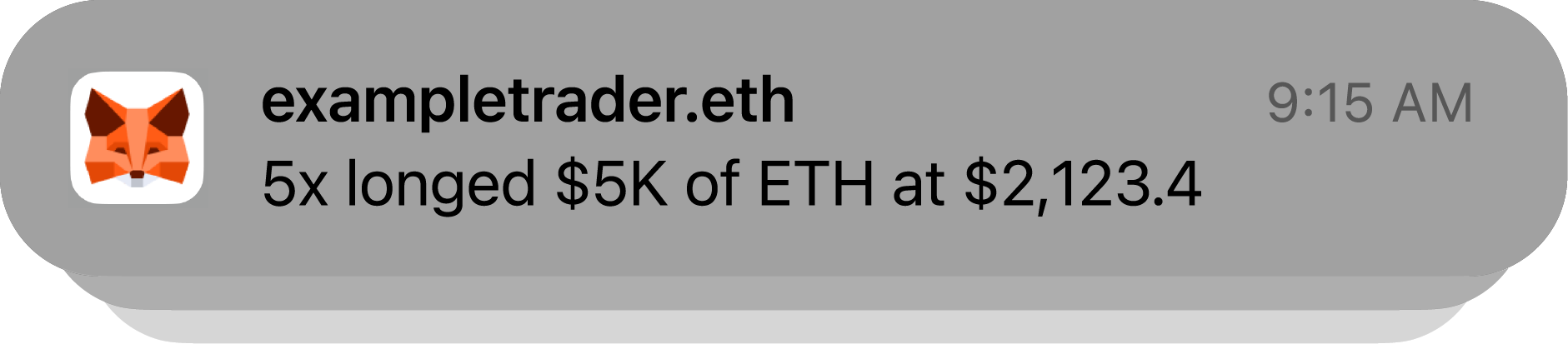 MetaMask mobile follow trade notification example