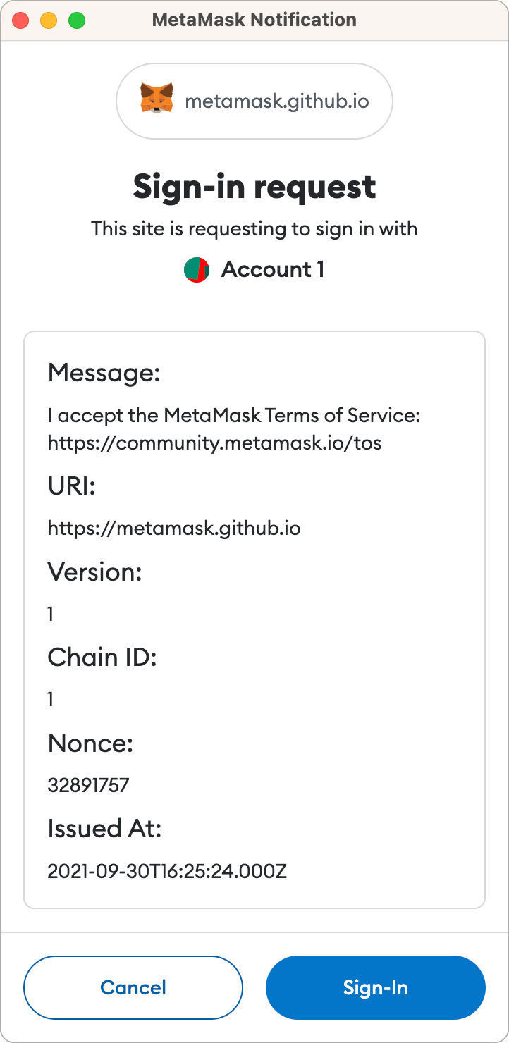 MetaMask sign in with
Ethereum