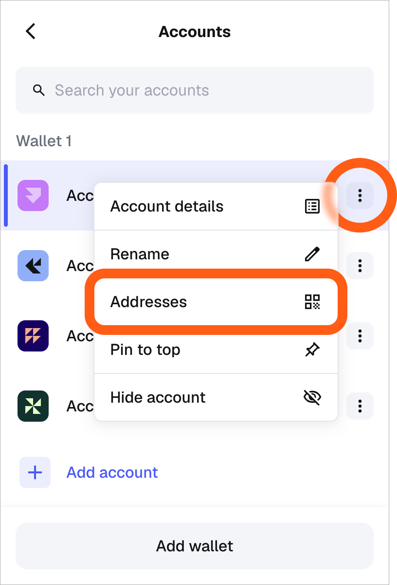 MetaMask extension account list view locate addresses