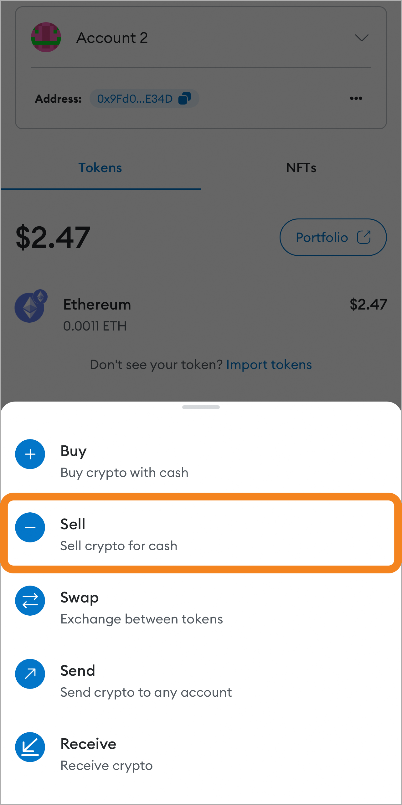 MetaMask Portfolio sell button
mobile