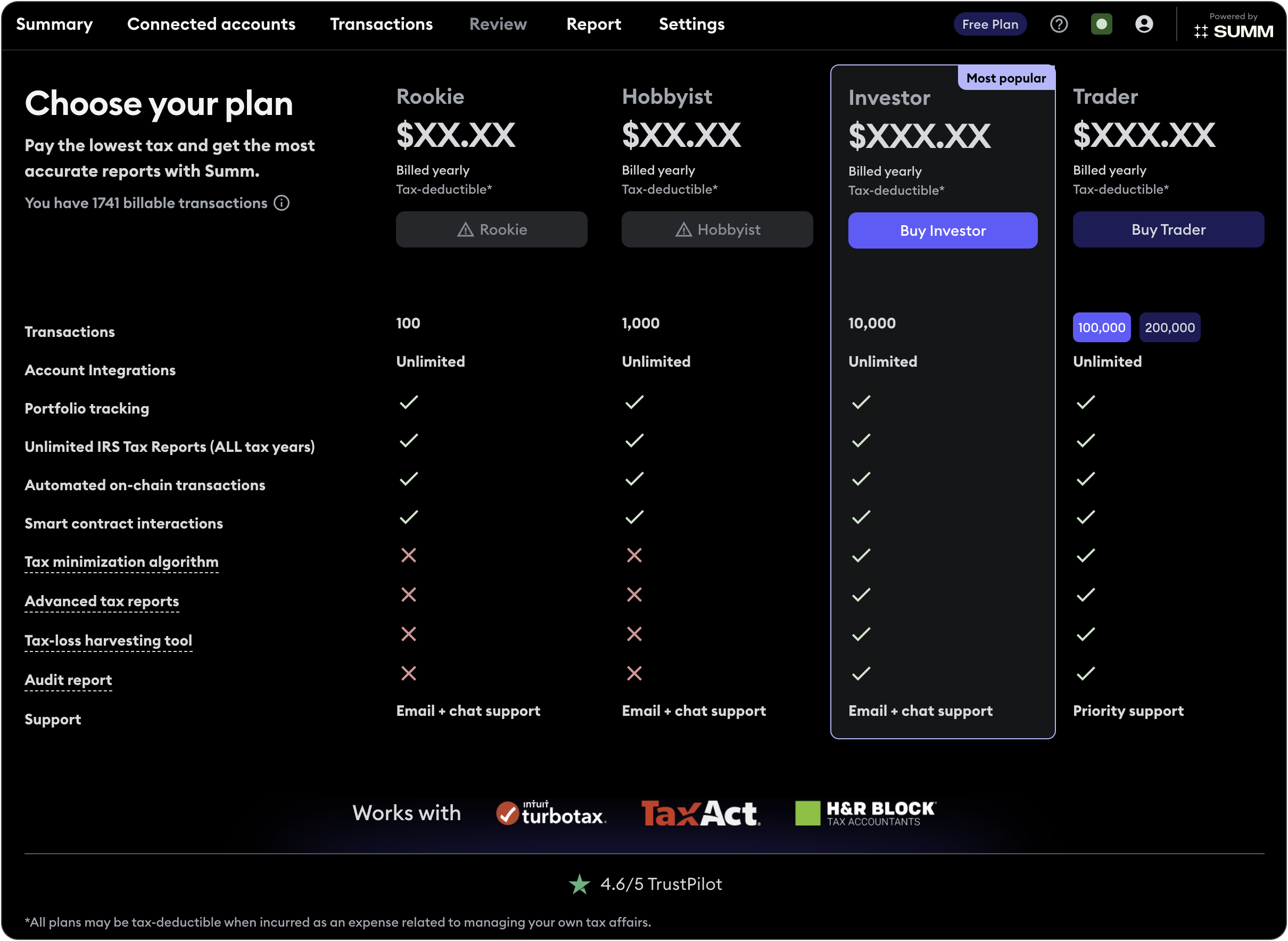MetaMask Portfolio Summ choose your plan