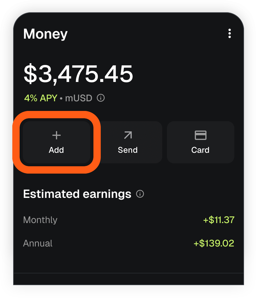 MetaMask mobile money account add button