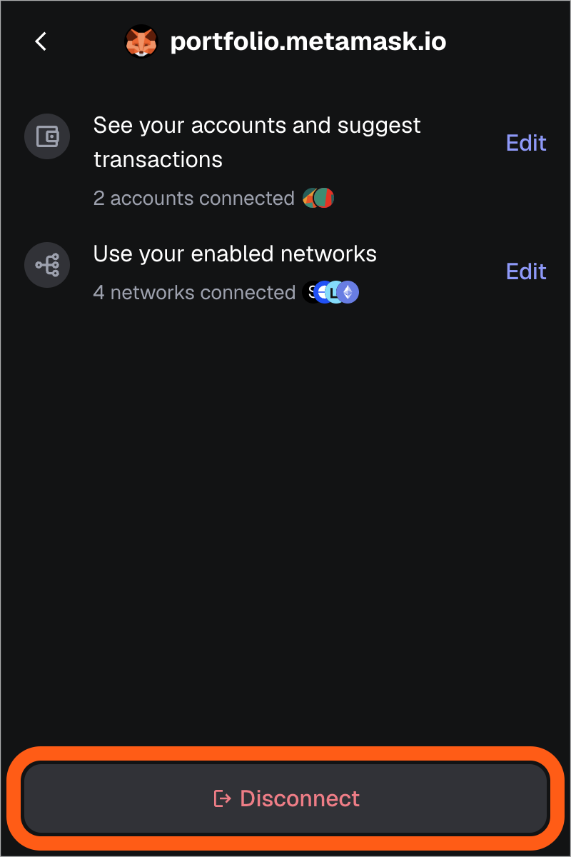 MetaMask extension permissions disconnect from dapp