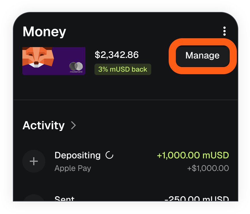 MetaMask mobile money account manage MetaMask card