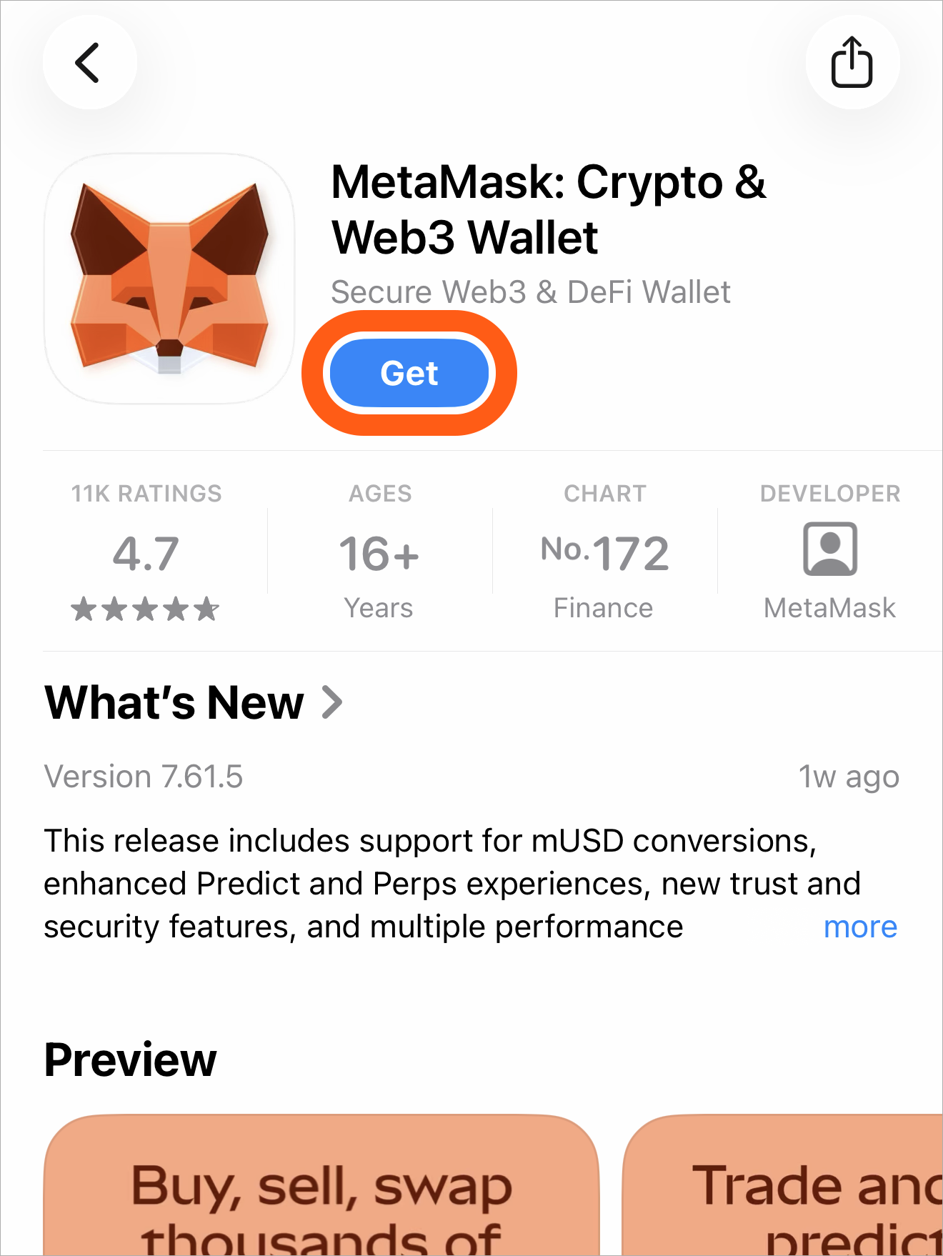 MetaMask mobile Apple App Store app listing
