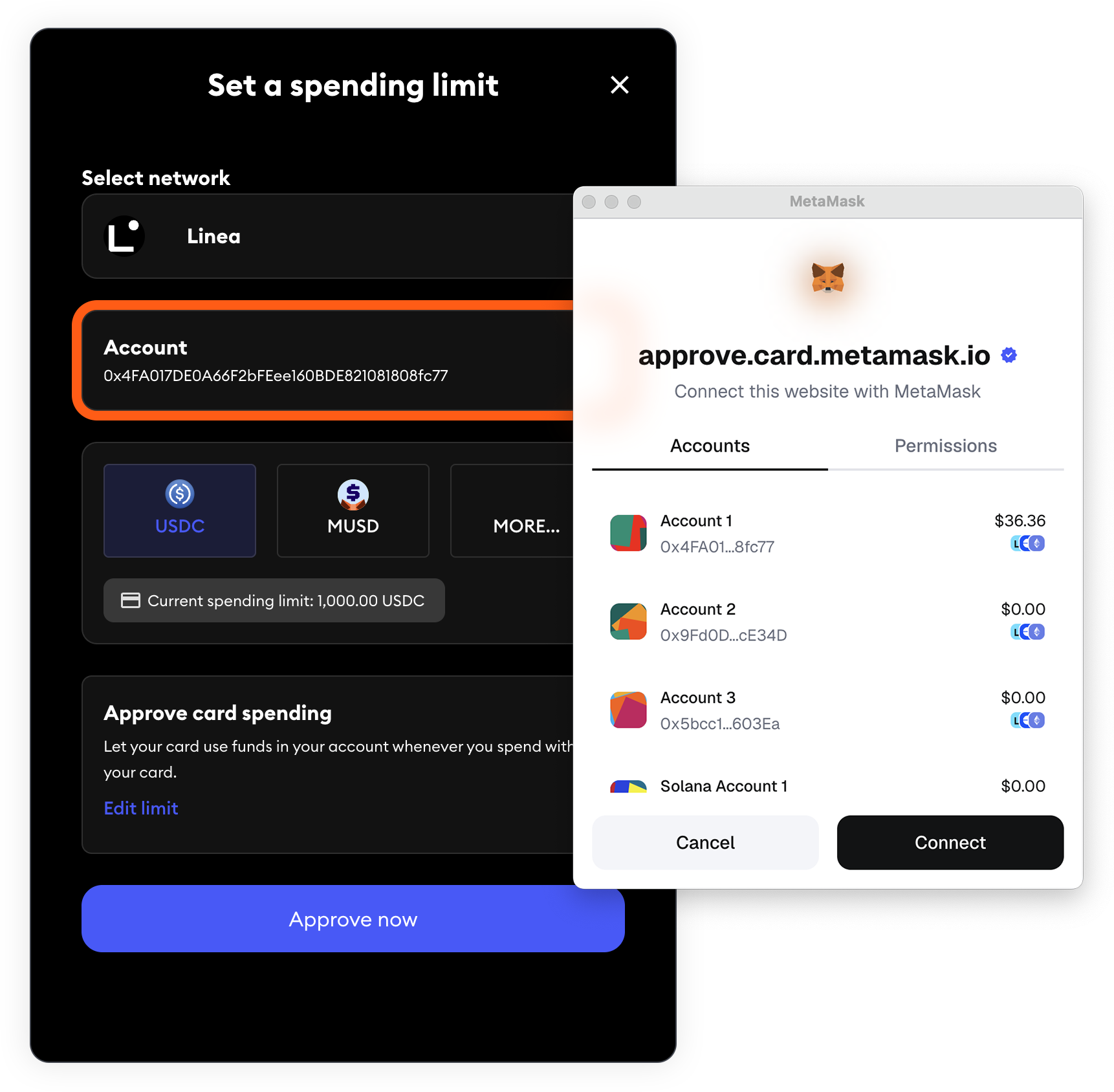MetaMask Card edit connected accounts