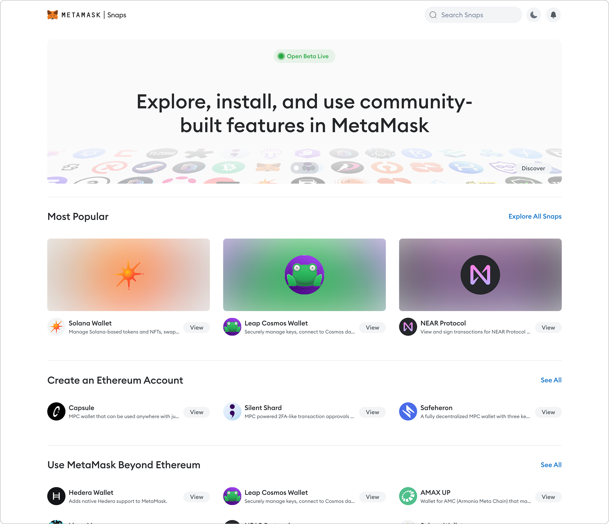 MetaMask Snap Directory landing page