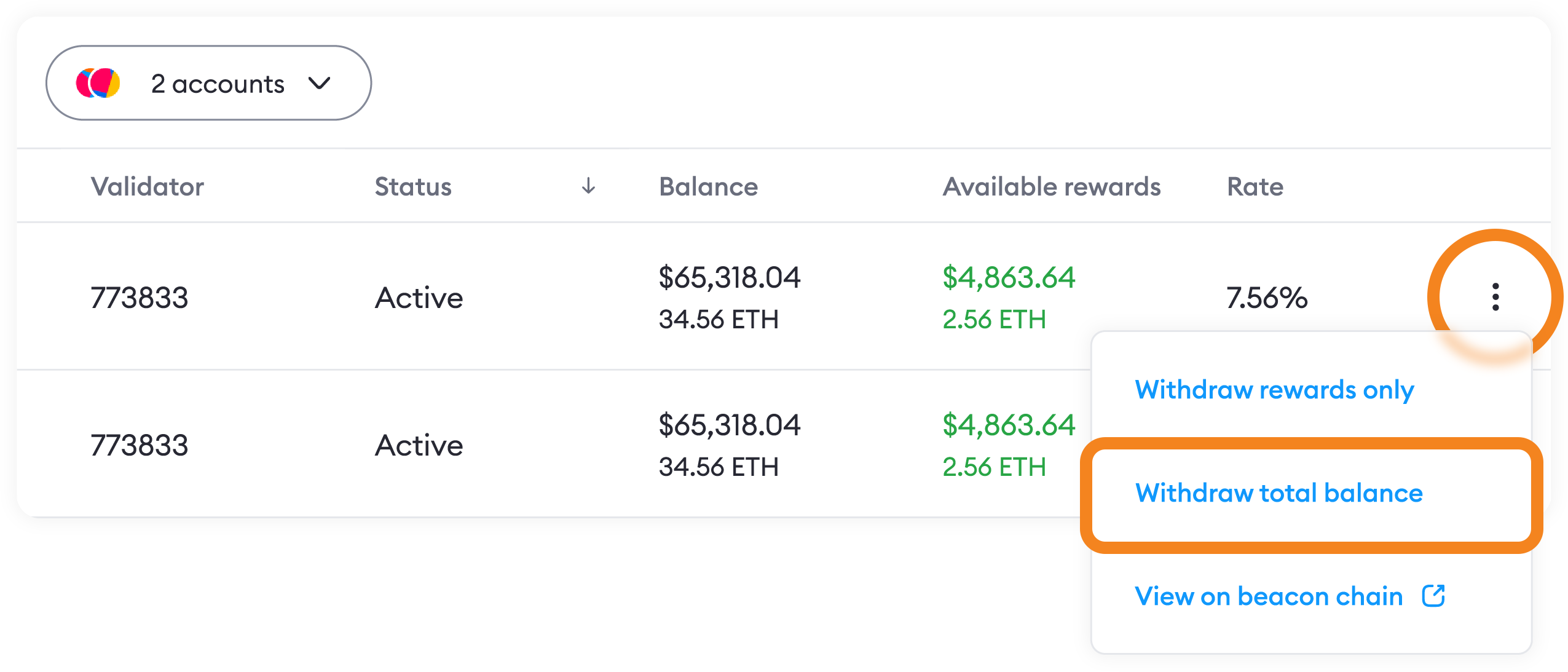 MetaMask Portfolio validator staking withdraw total
balance
