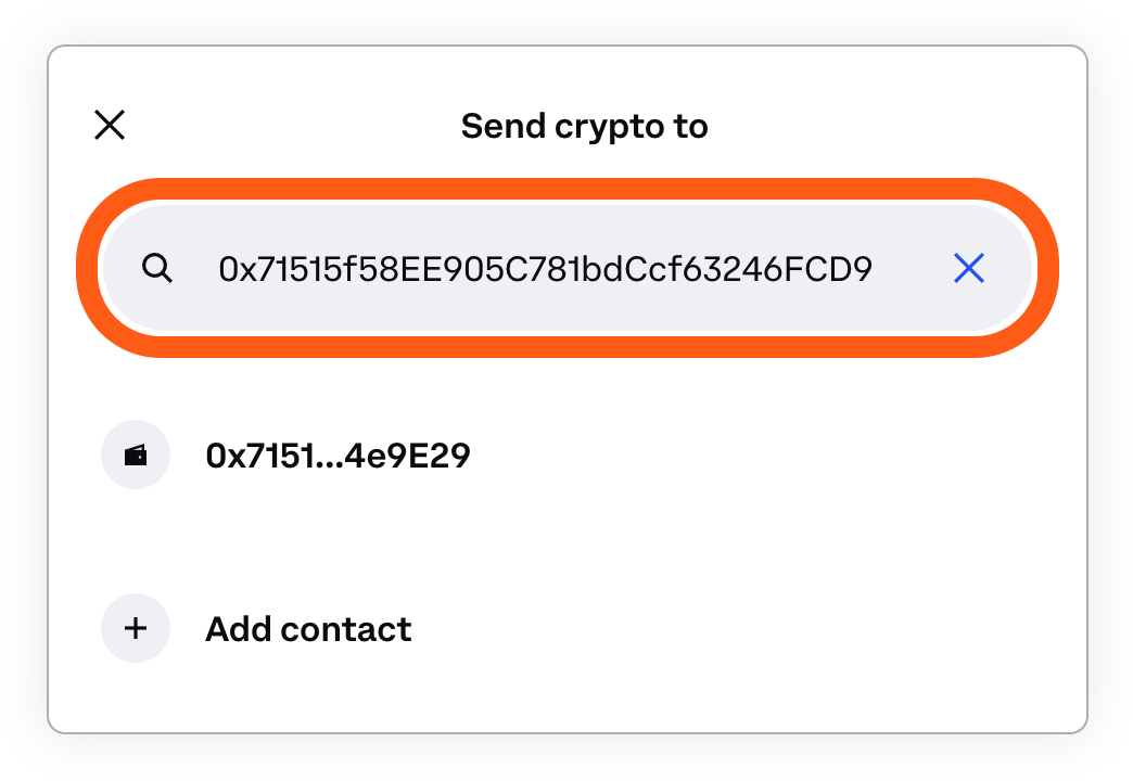 CEX paste wallet address for send