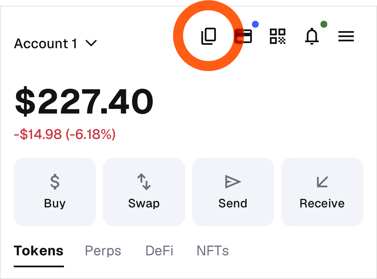 MetaMask mobile locate copy addresses icon