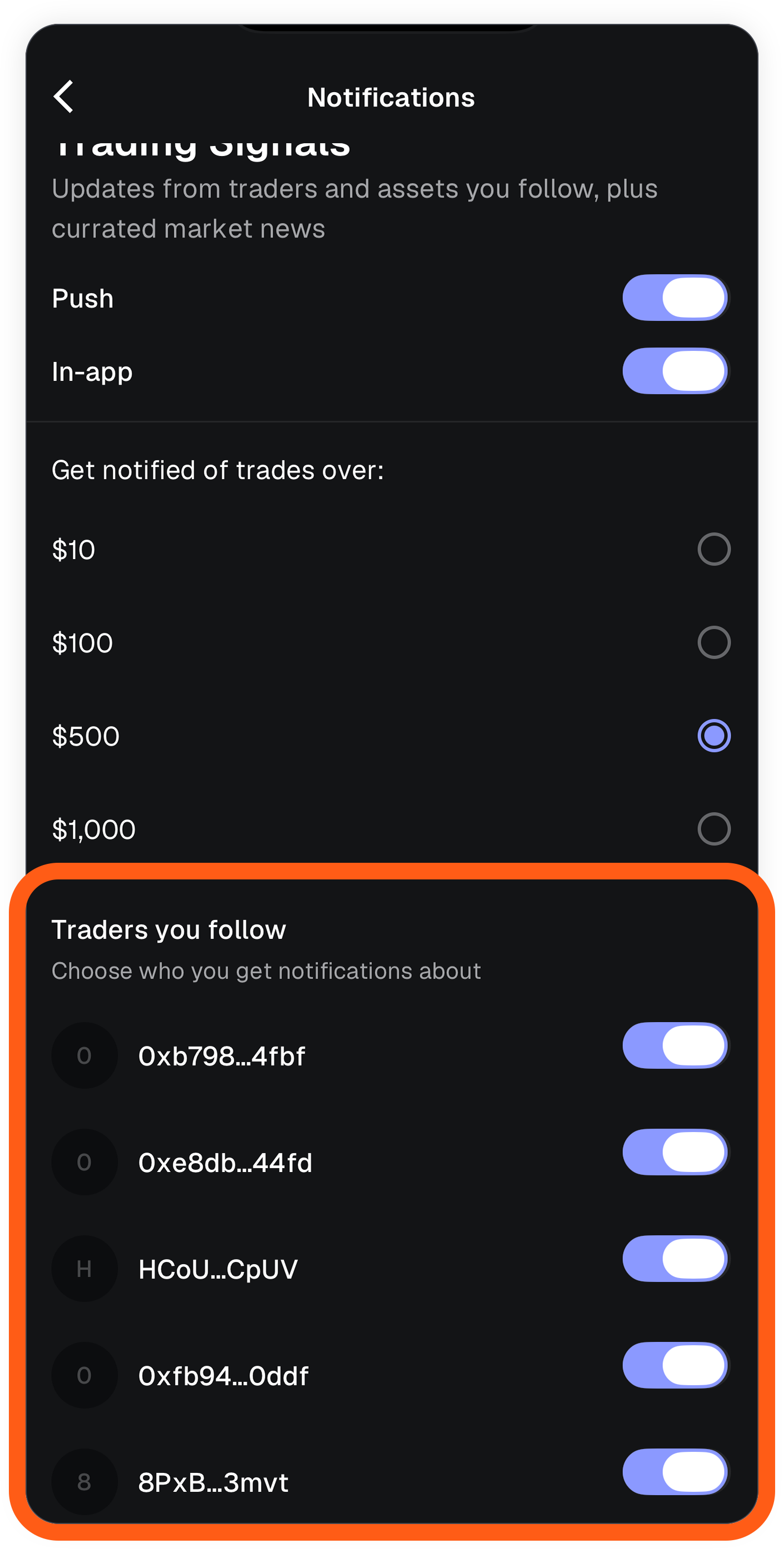 MetaMask mobile follow trading notifications traders you follow list