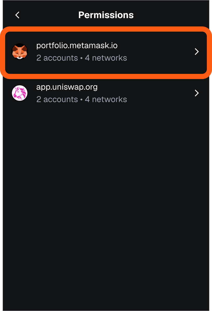 MetaMask extension permissions select dapp