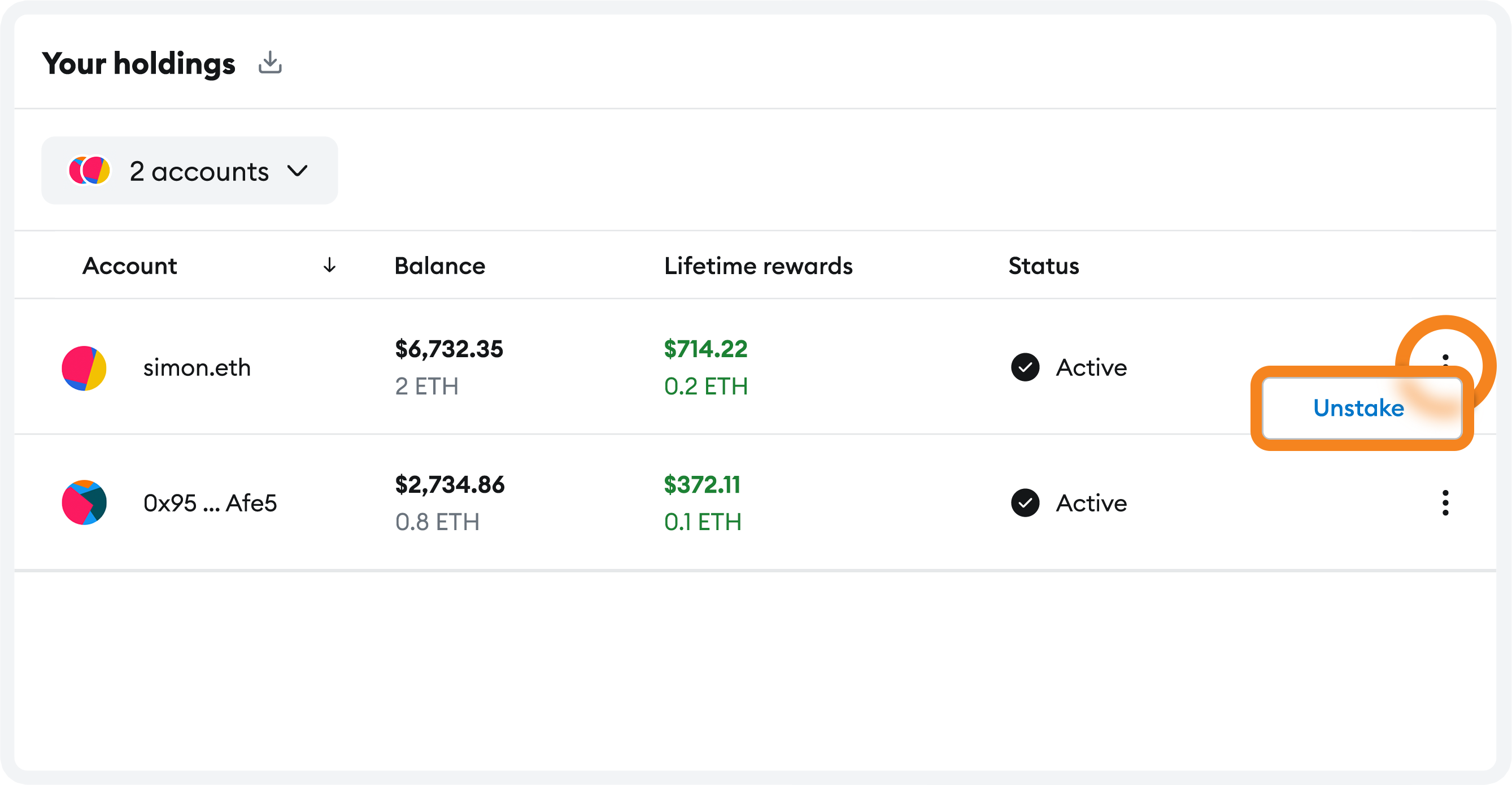 MetaMask Portfolio pooled staking unstake
button