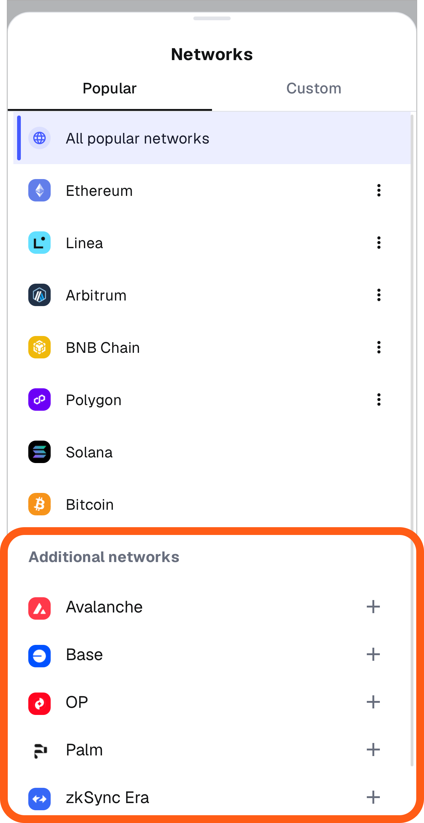 MetaMask mobile networks menu additional networks