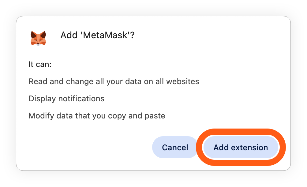 Google Chrome add MetaMask extension confirm