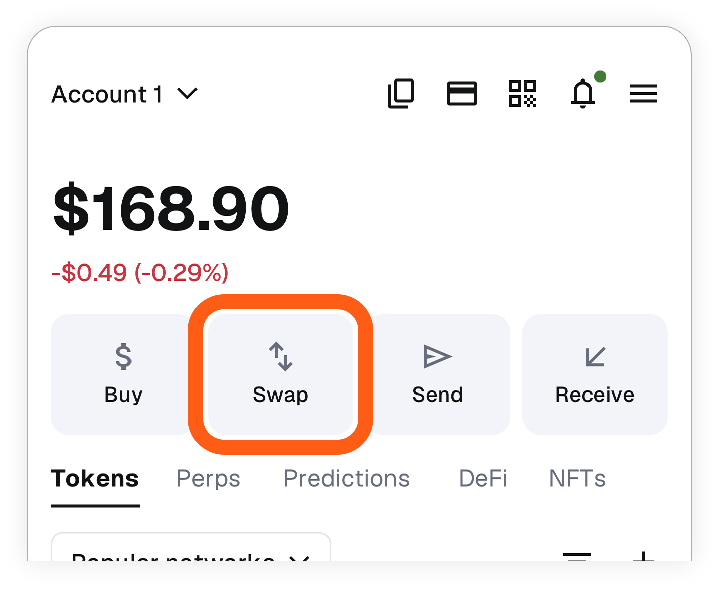 MetaMask mobile: botão de troca
