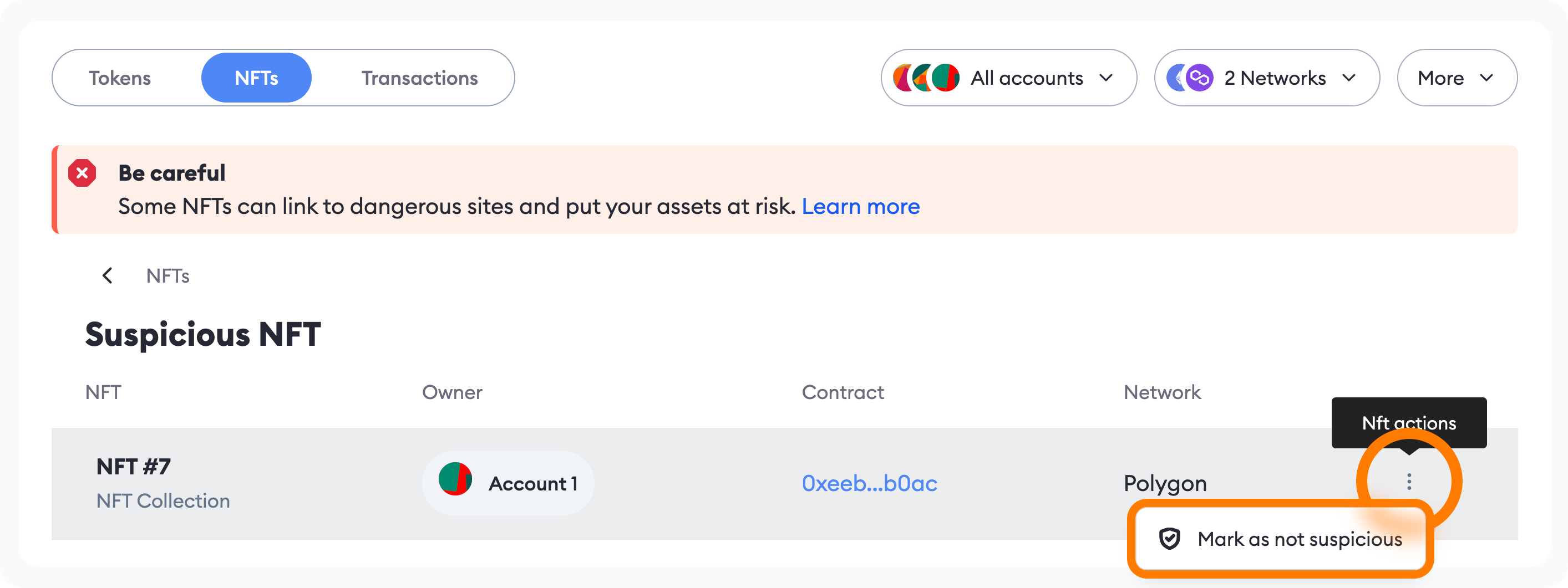 MetaMask Portfolio Dapp mark NFT not
suspicious