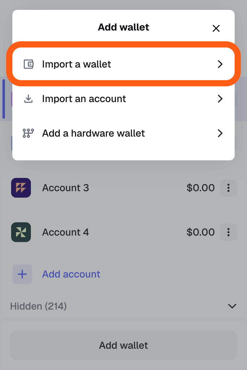 MetaMask extension add wallet import a wallet
