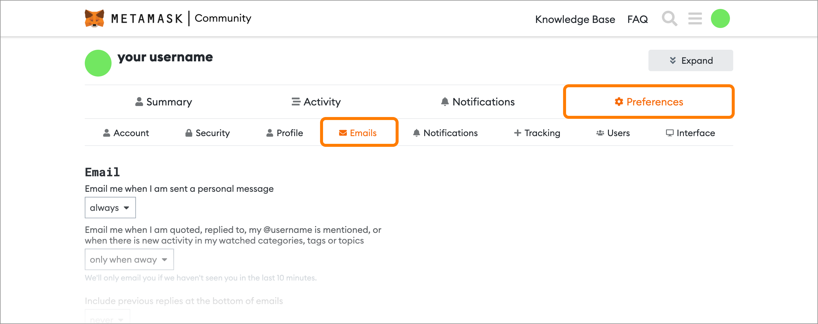 MetaMask community email
preferences