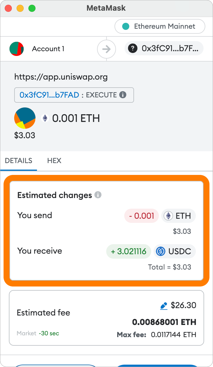 MetaMask estimated balance
changes