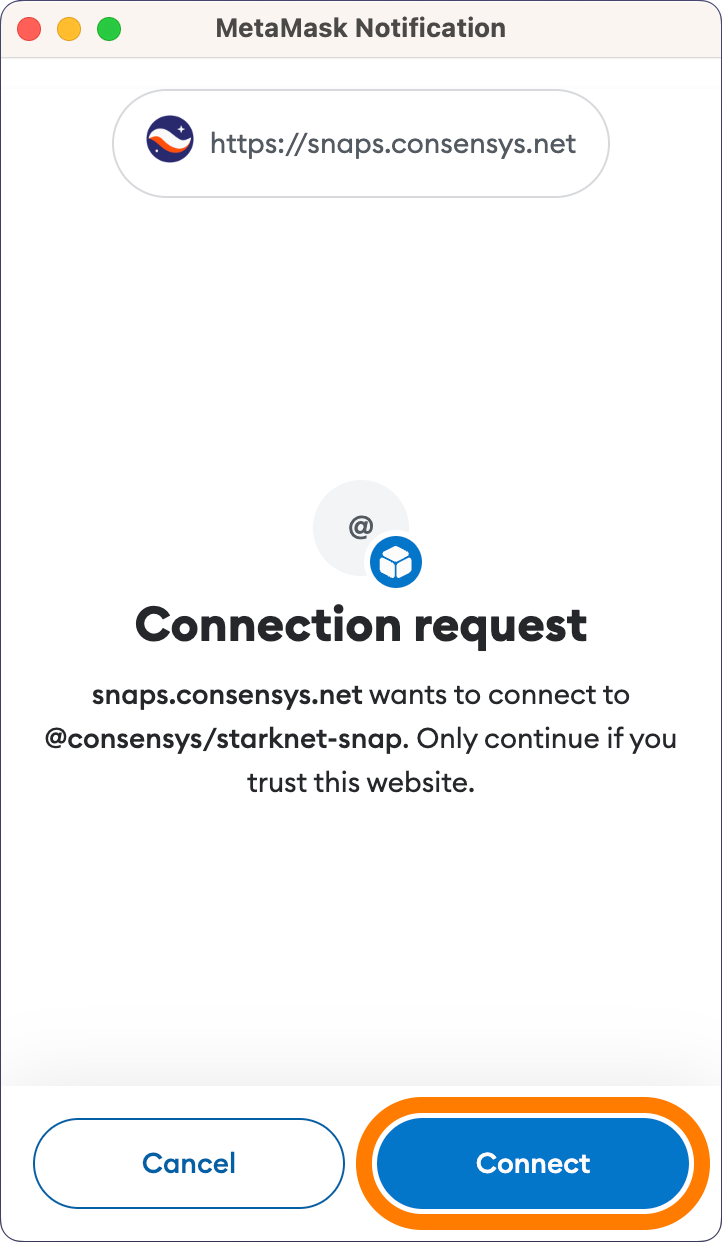 MetaMask Snap connection request