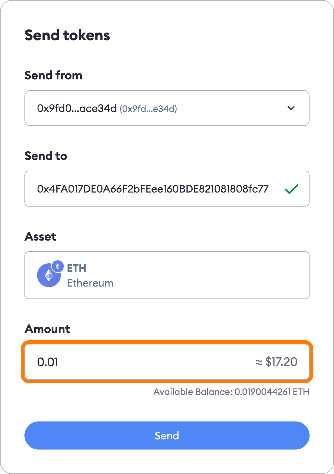MetaMask Portfolio send tokens select
amount