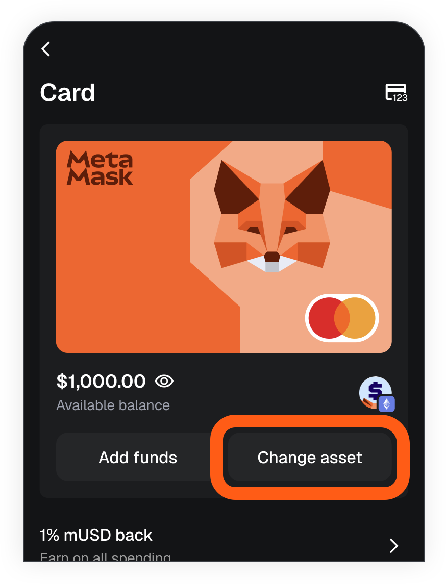 MetaMask mobile money account manage MetaMask card change asset