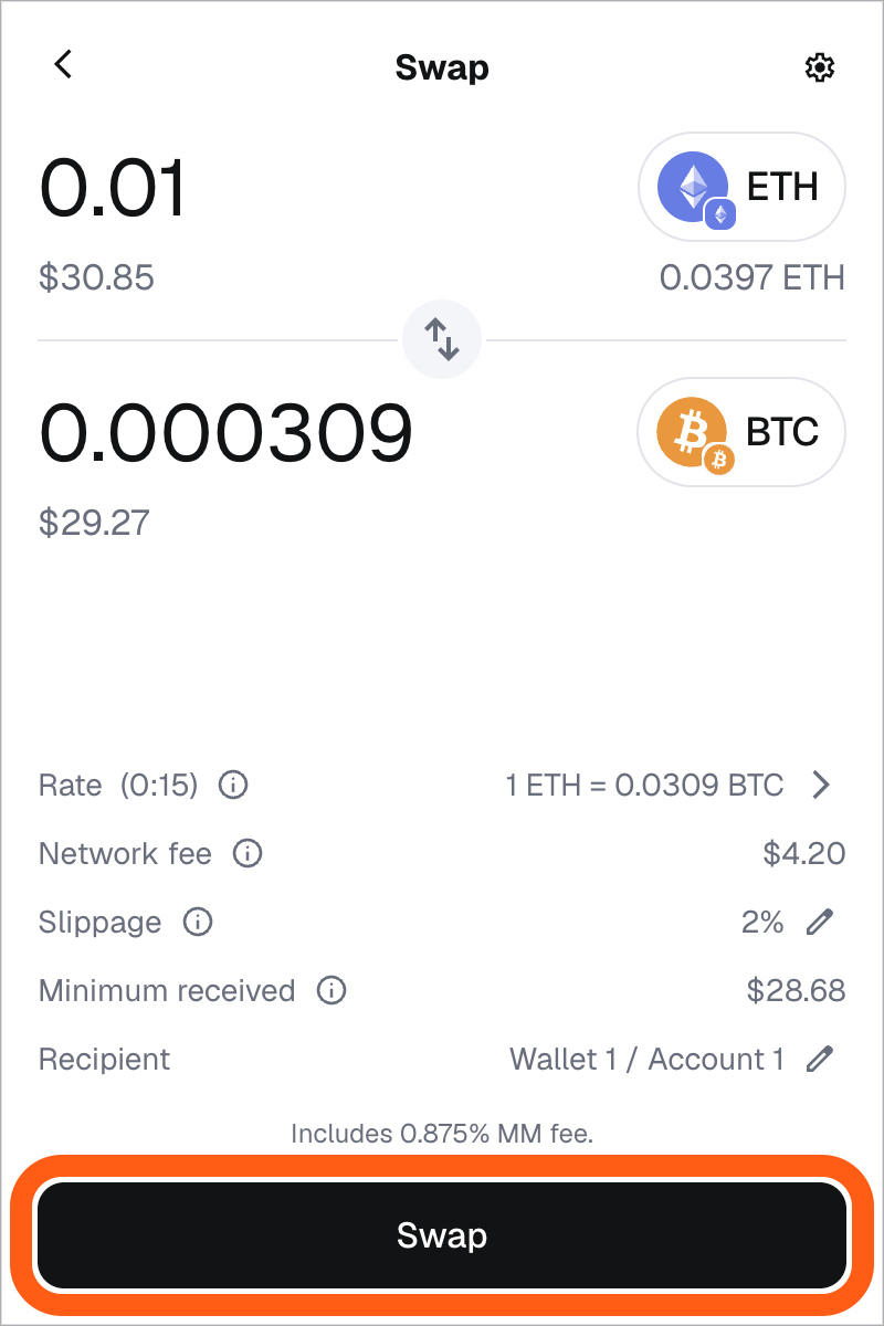 MetaMask extension bitcoin swap confirm