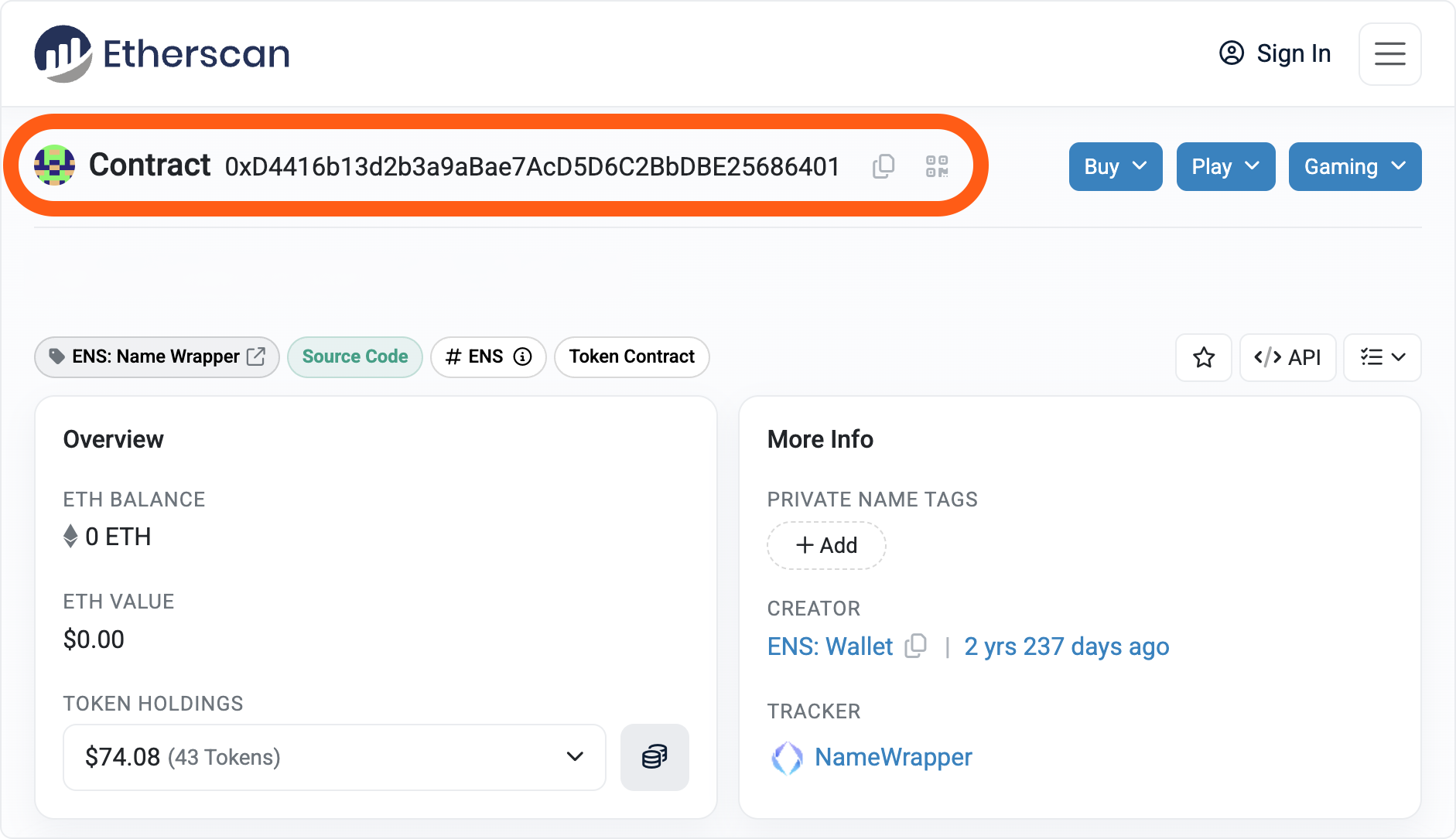 Etherscan locate NFT contract address