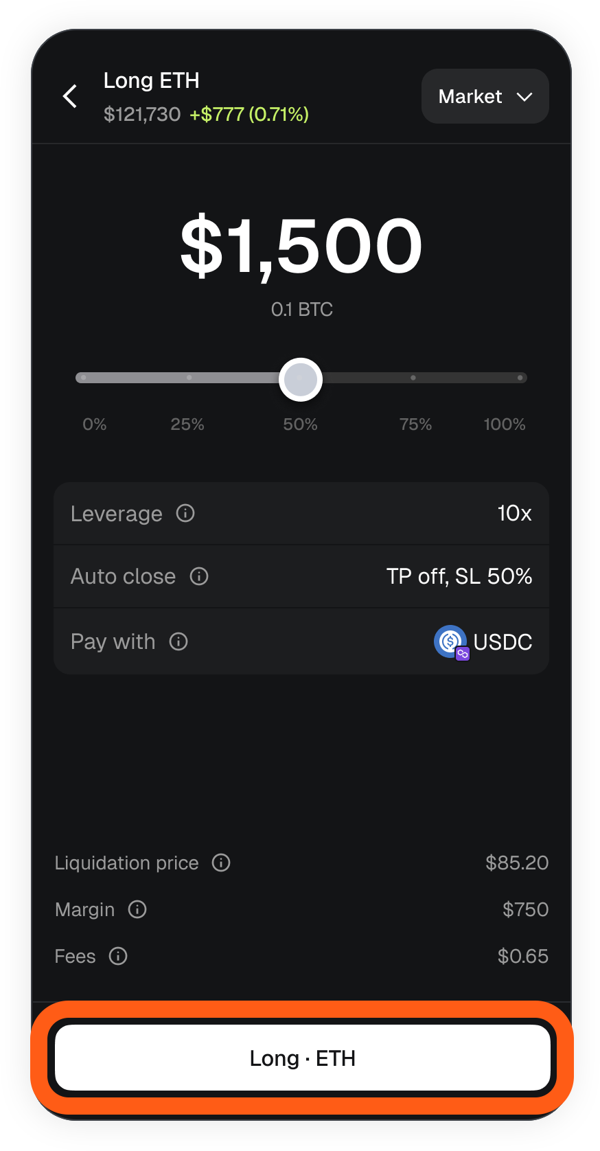 MetaMask mobile follow trade long ETH