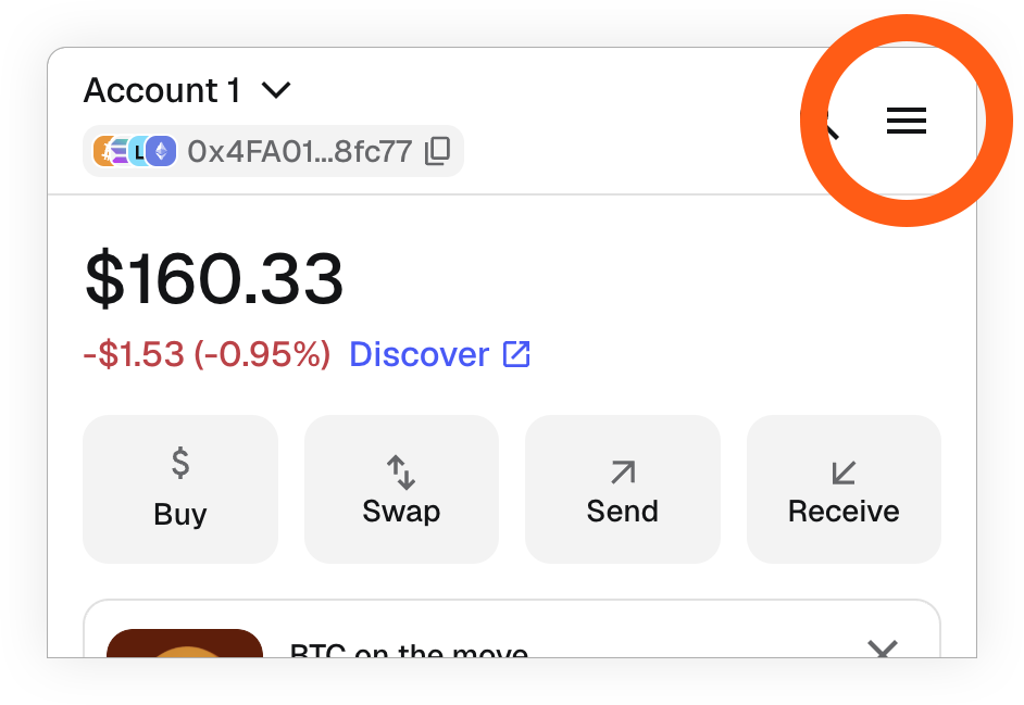 MetaMask extension locate hamburger menu