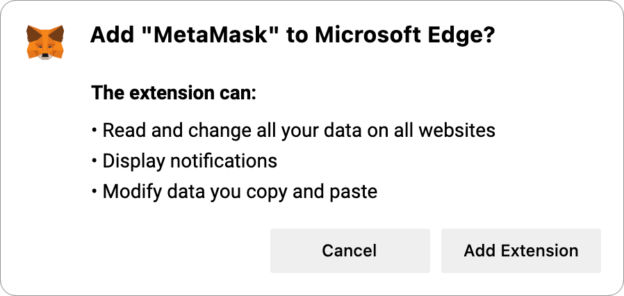 MetaMask install edge
notification