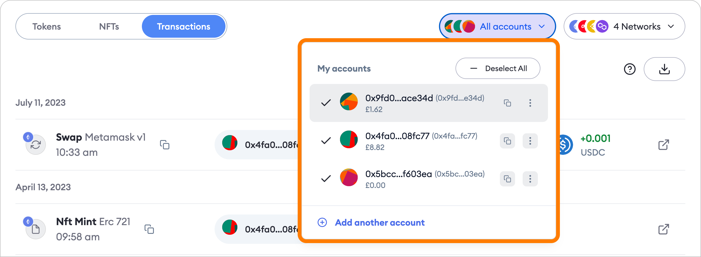 MetaMask view transaction activity
portfolio