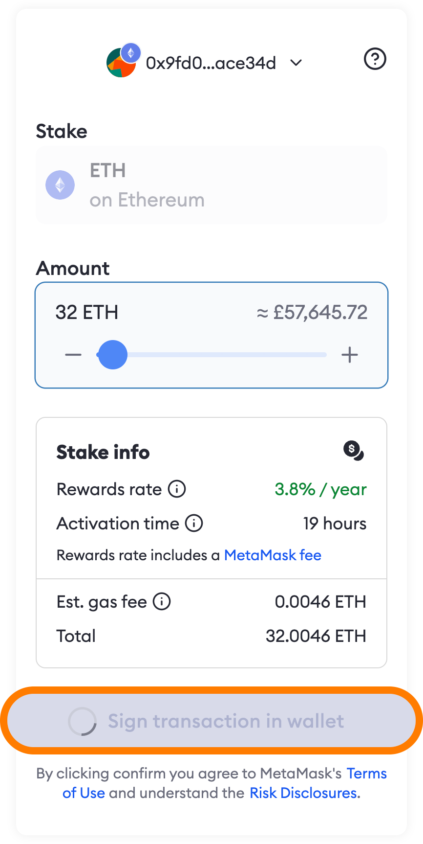 MetaMask Portfolio validator staking confirm
amount