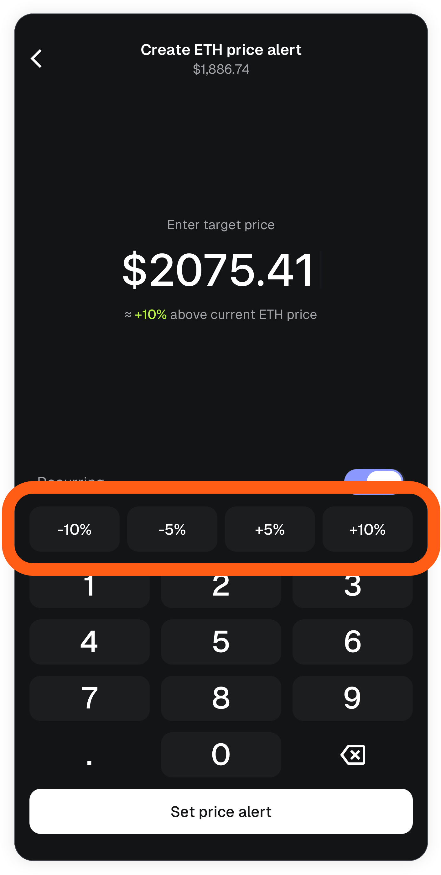 MetaMask mobile price alerts select percentage