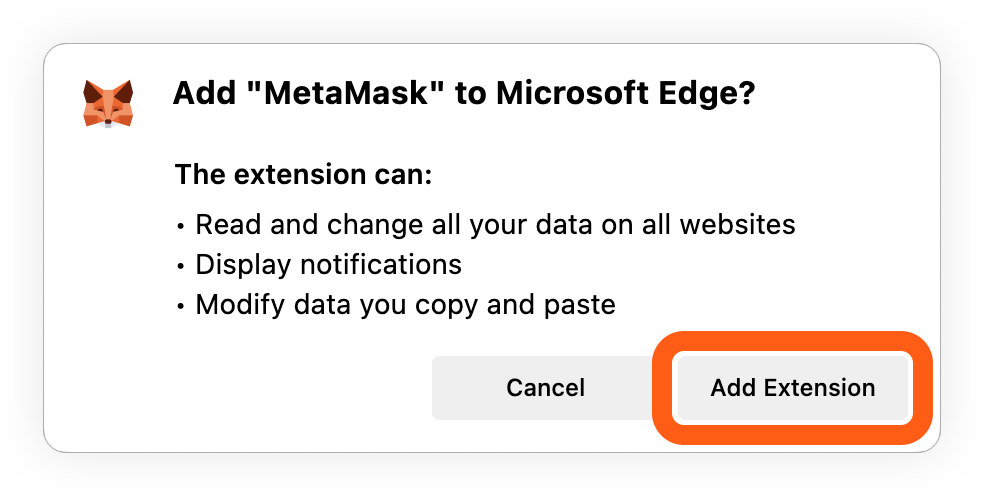 Microsoft Edge add MetaMask extension confirm