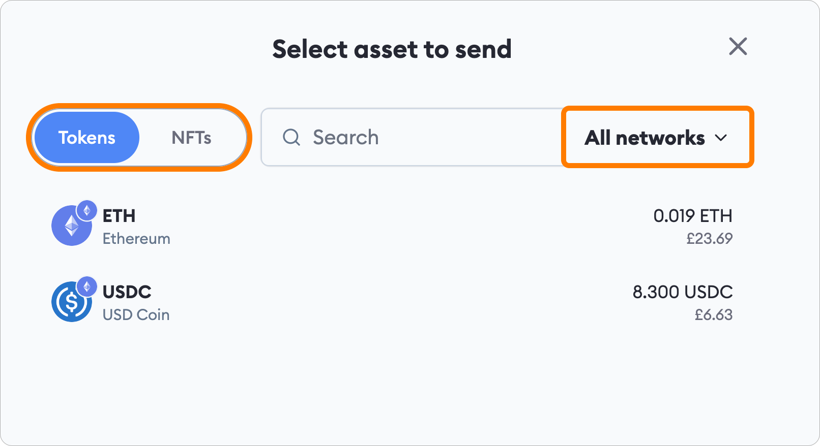 MetaMask Portfolio send tokens select
asset