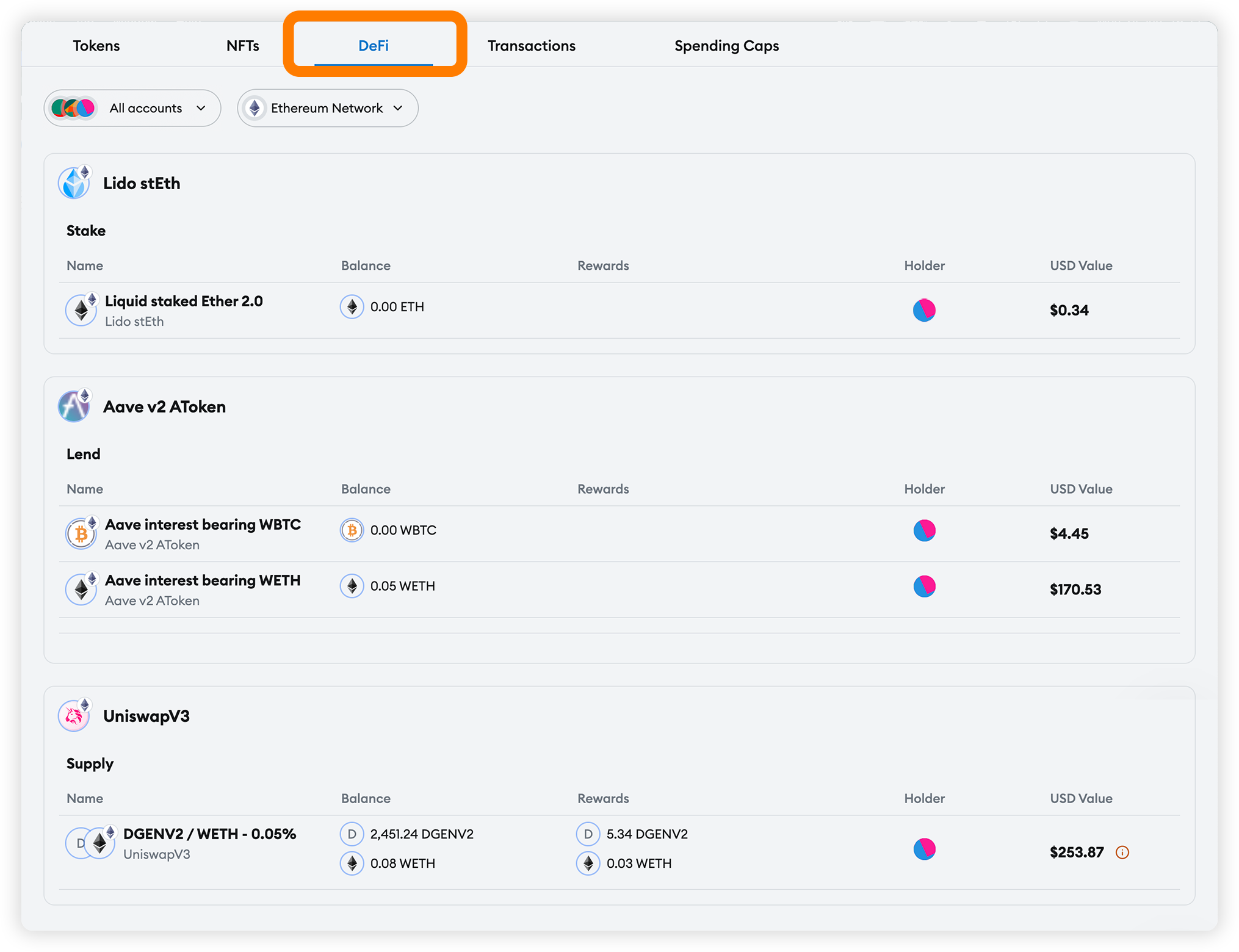 MetaMask Portfolio DeFi
positions