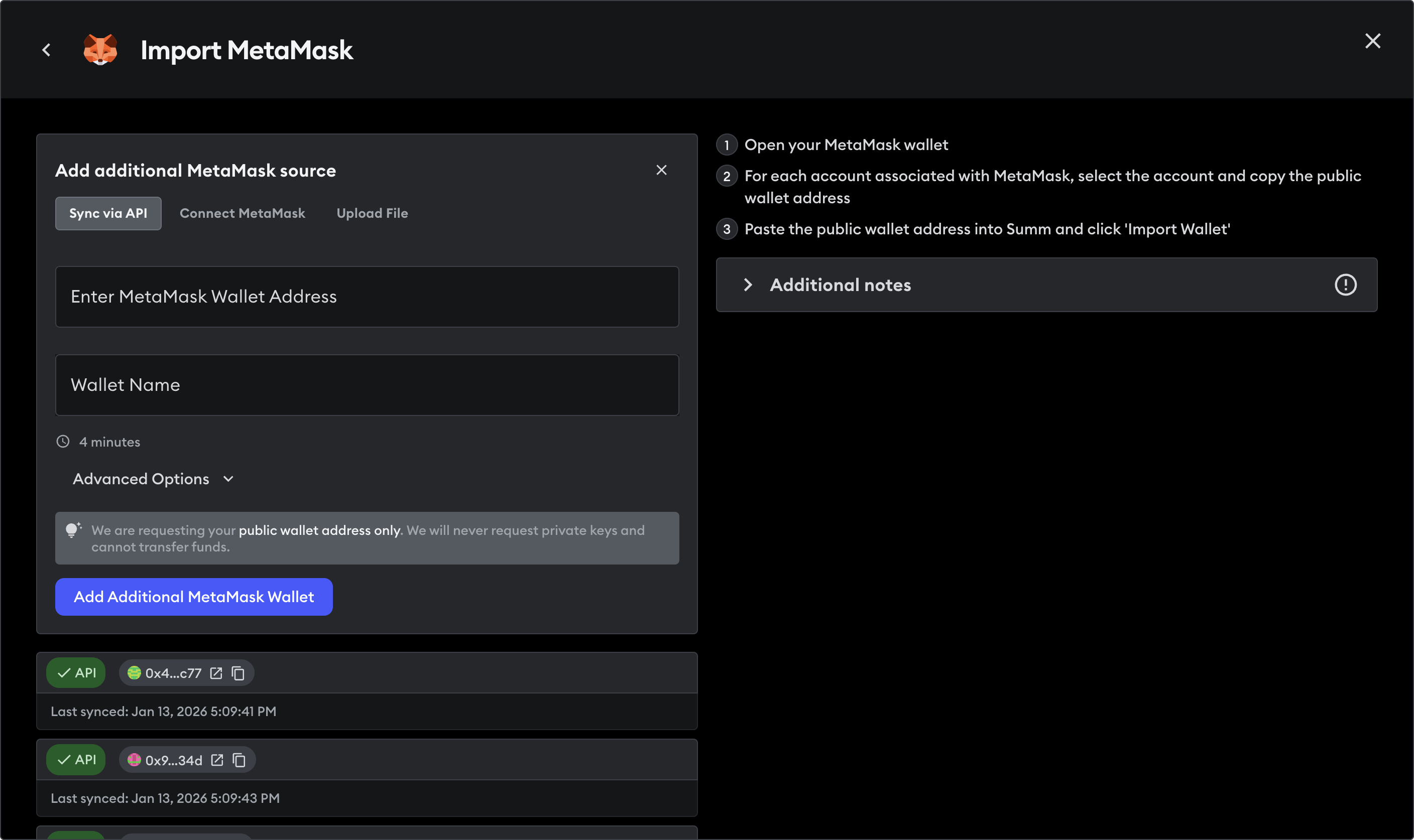 MetaMask Portfolio Summ import MetaMask account modal