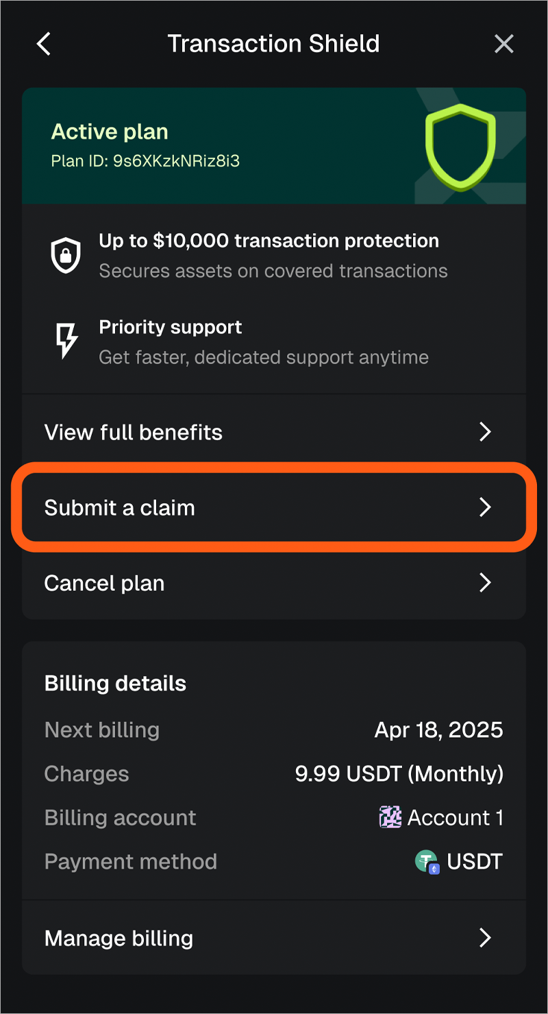 MetaMask extension transaction shield submit a claim