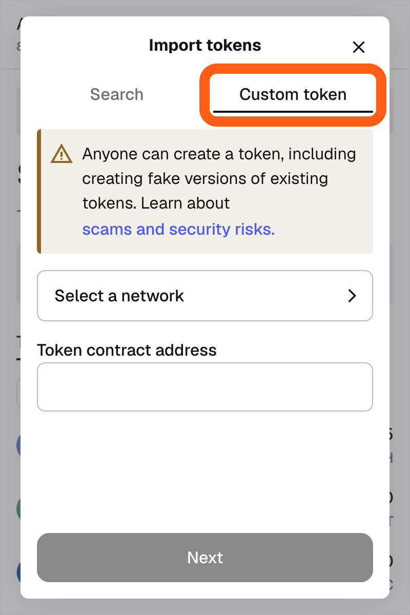 MetaMask extension import token custom token modal tab